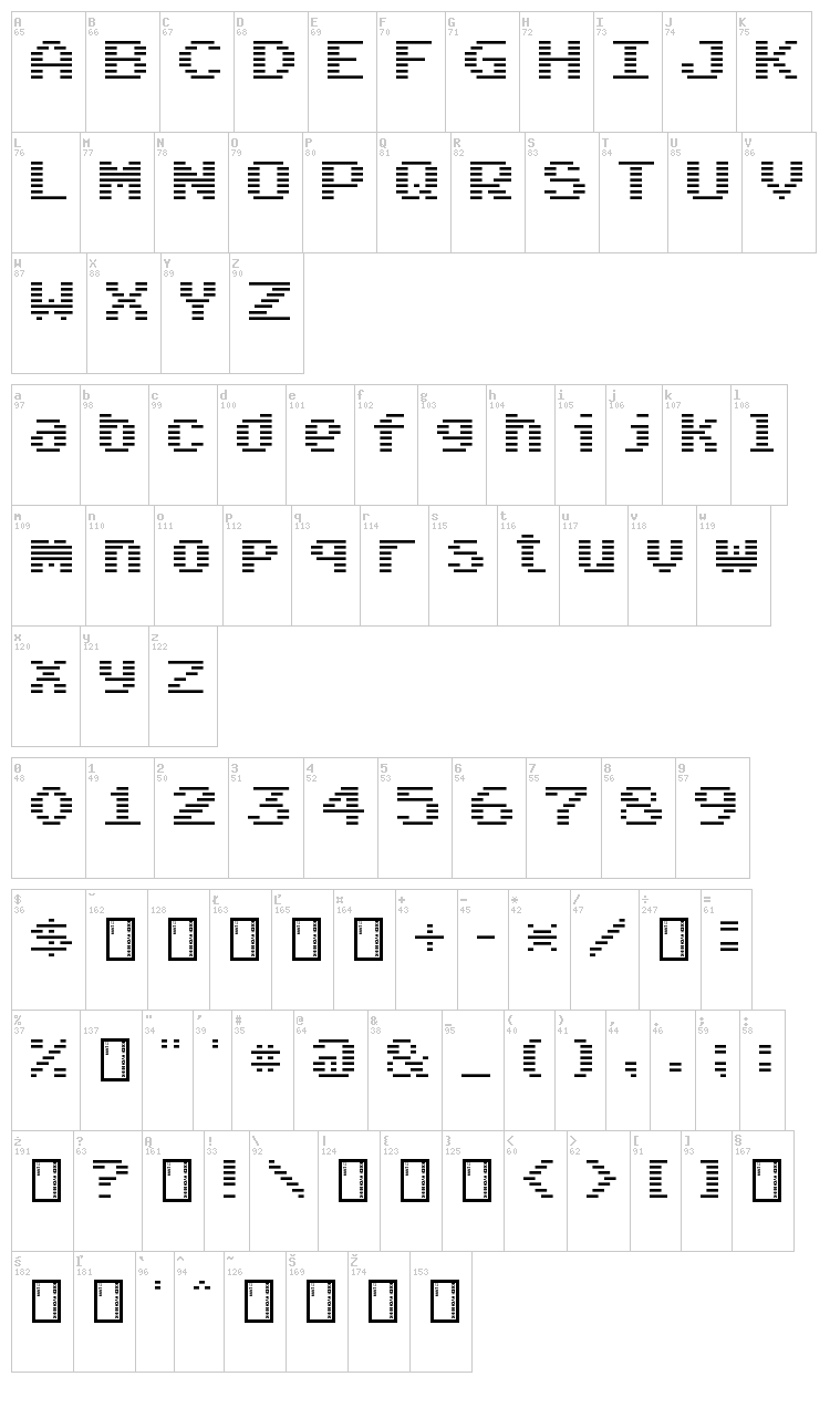 Arcade Classic font map